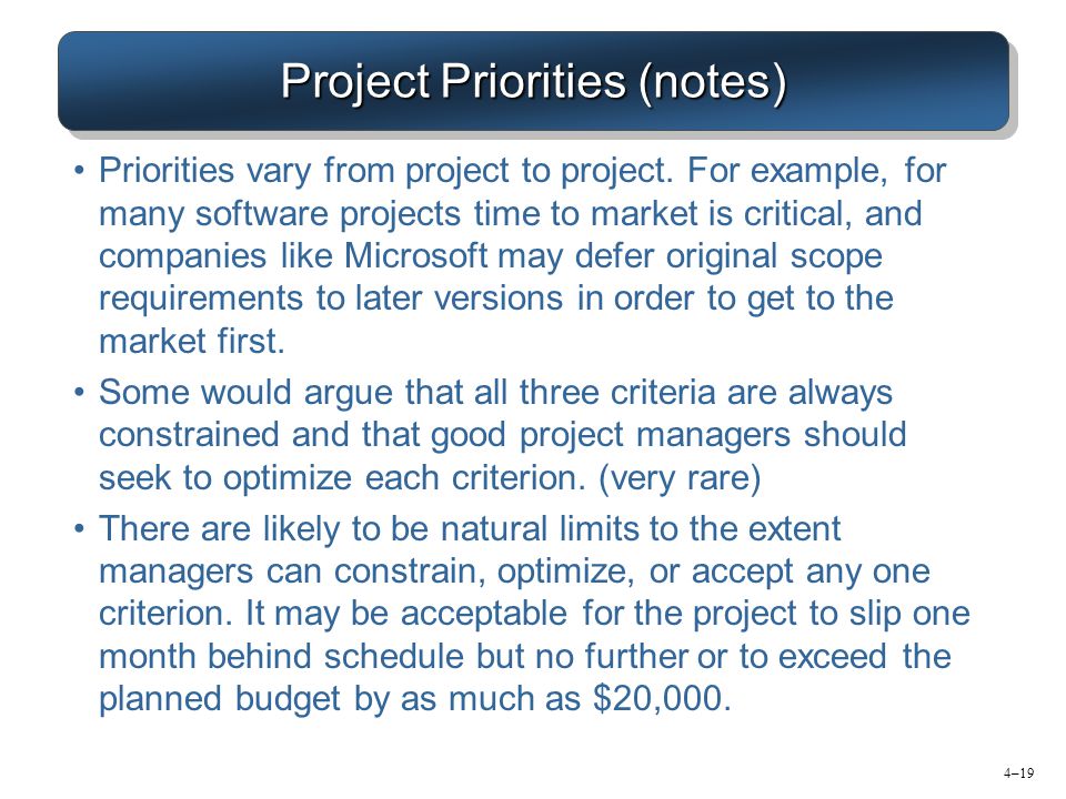 Project Priorities (notes)