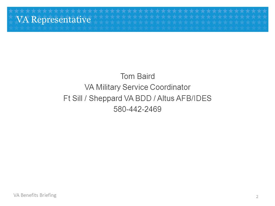 VA Representative Tom Baird VA Military Service Coordinator