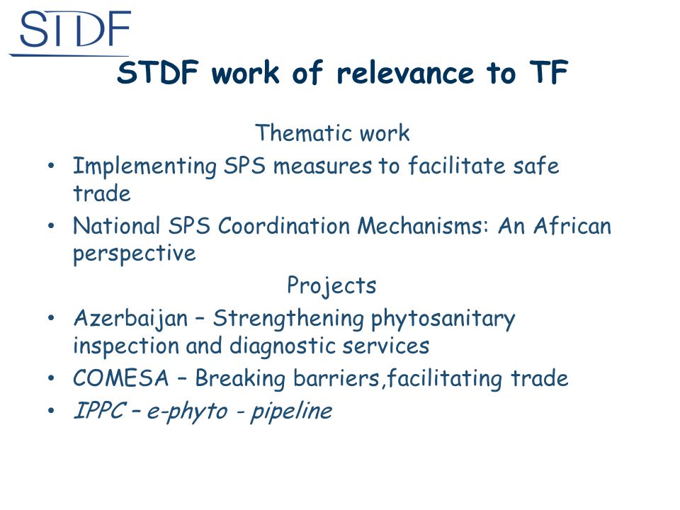 STDF work of relevance to TF