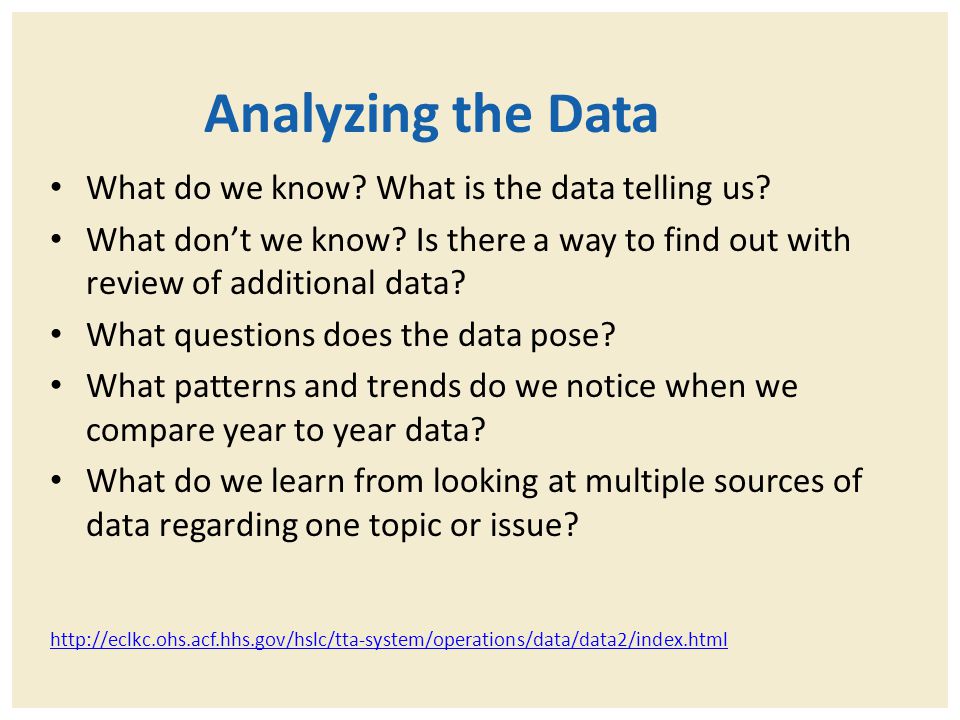 Analyzing the Data What do we know What is the data telling us