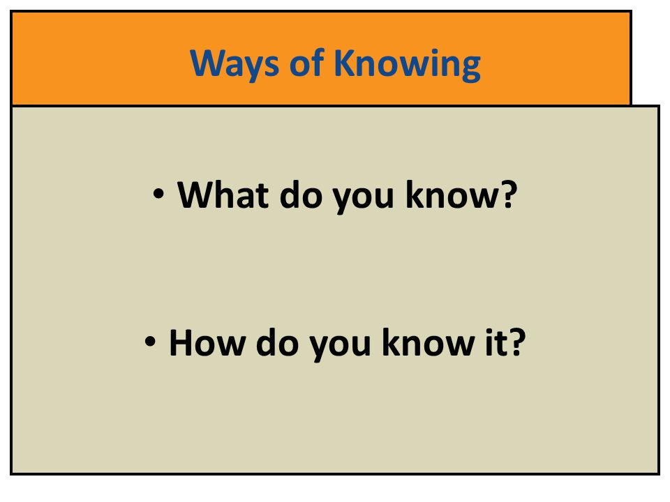 Ways of Knowing What do you know How do you know it