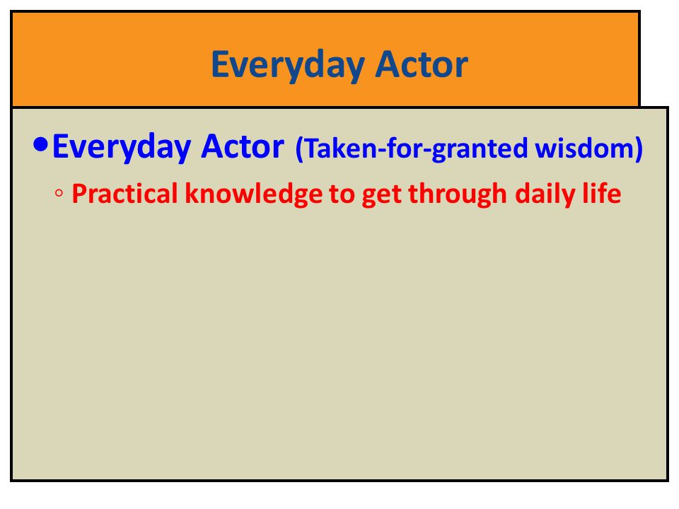 Everyday Actor Everyday Actor (Taken-for-granted wisdom)