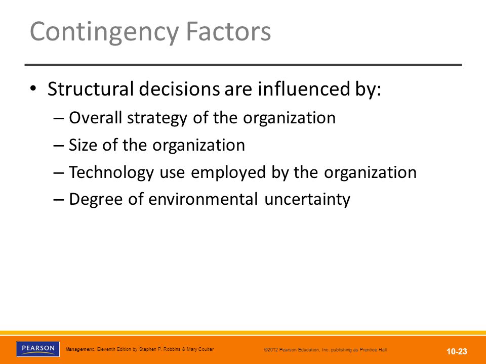 Contingency Factors Structural decisions are influenced by: