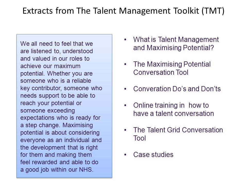 Extracts from The Talent Management Toolkit (TMT)