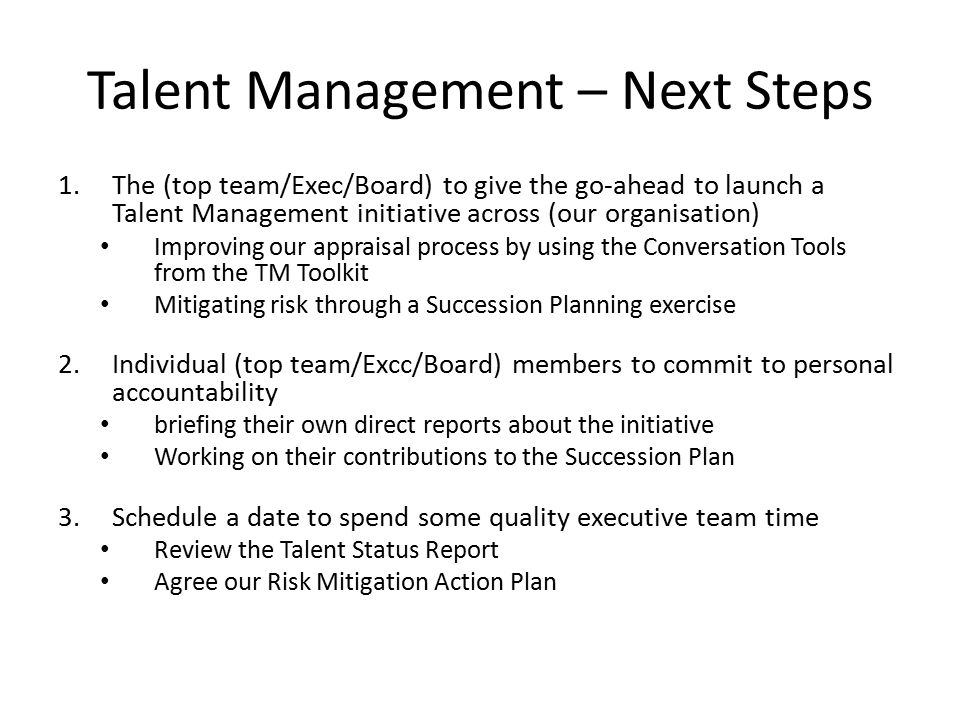 Talent Management – Next Steps