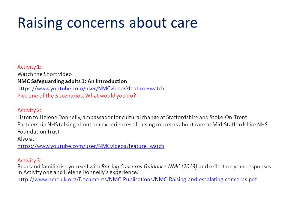Raising concerns about care