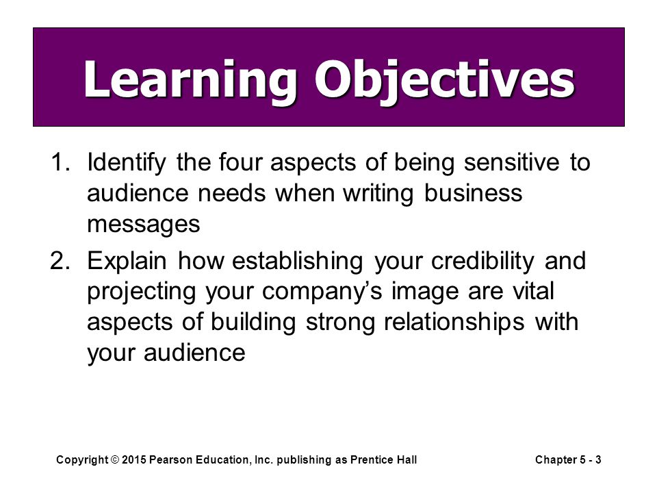 Learning Objectives Identify the four aspects of being sensitive to audience needs when writing business messages.