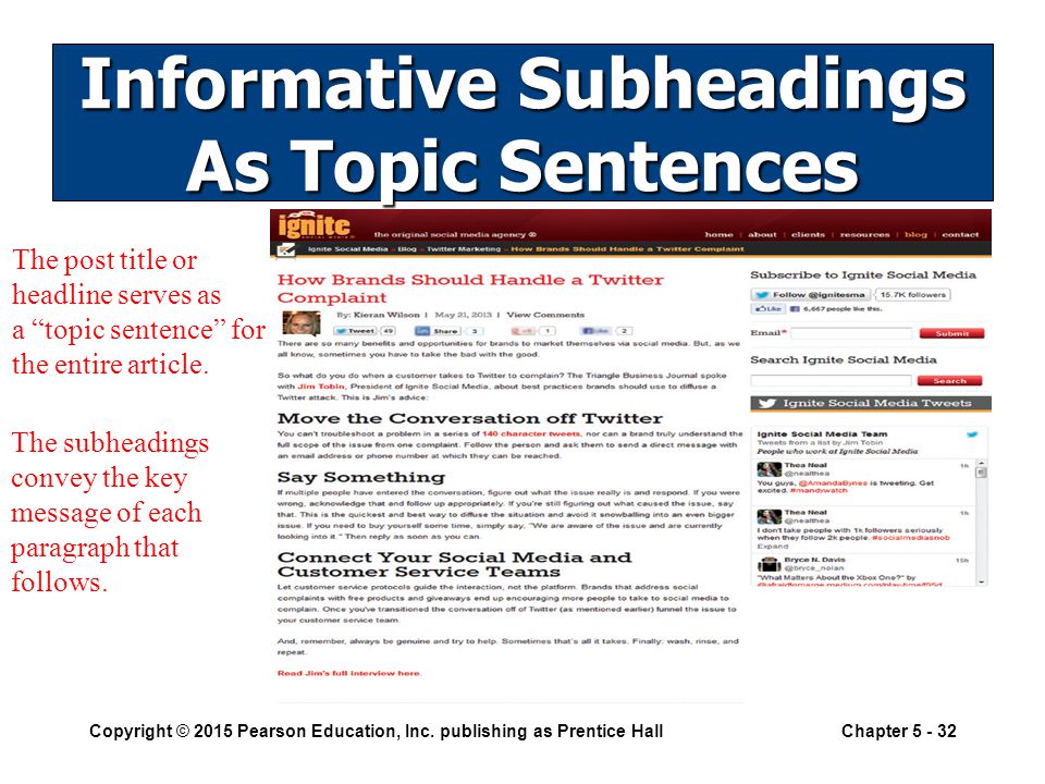 Informative Subheadings As Topic Sentences