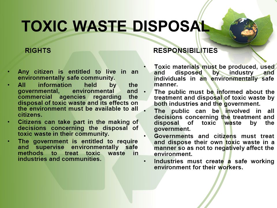 TOXIC WASTE DISPOSAL RIGHTS RESPONSIBILITIES