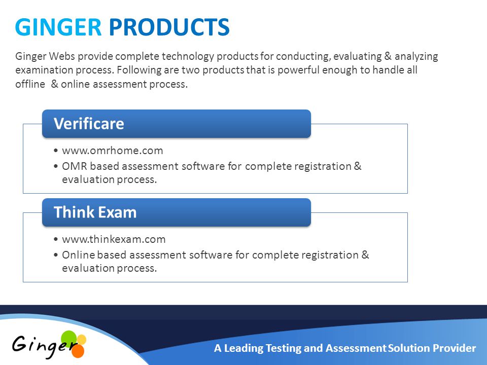 GINGER PRODUCTS Verificare Think Exam