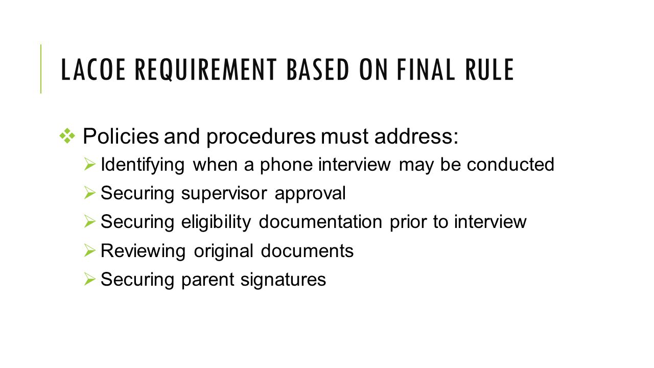 LACOE Requirement based on Final rulE