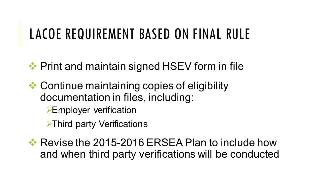 LACOE Requirement based on Final Rule