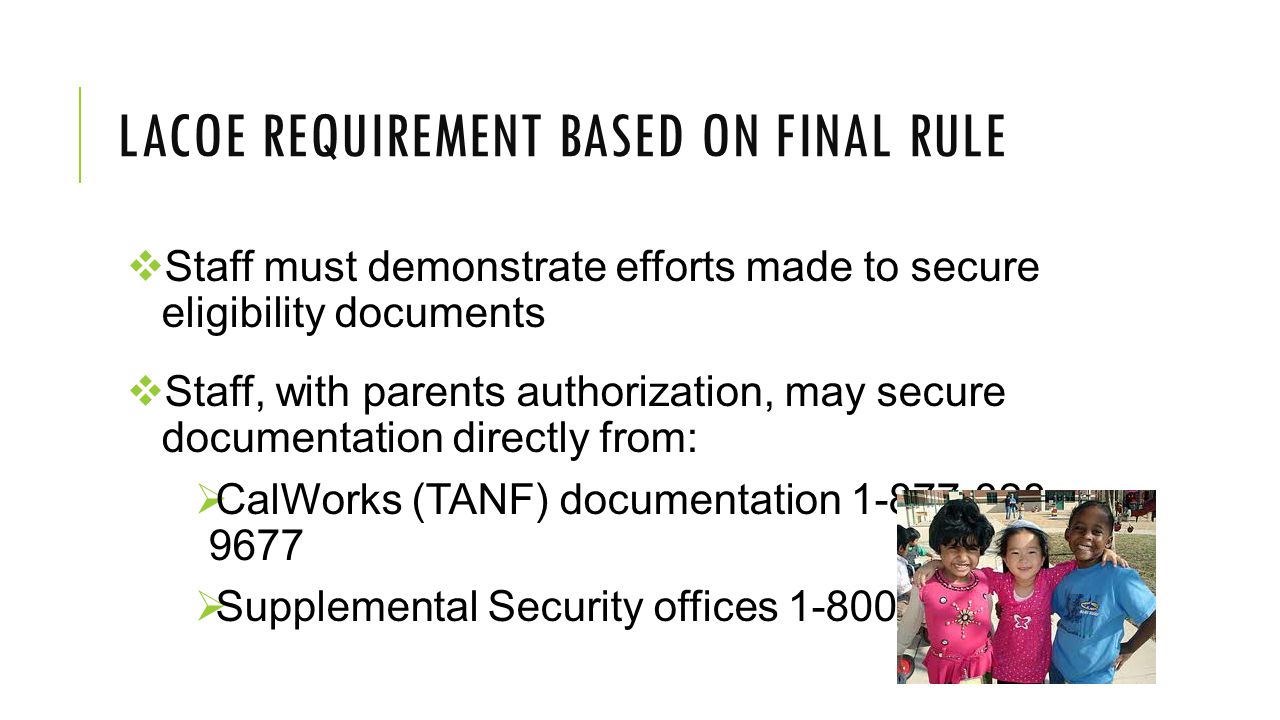 LACOE Requirement based on Final rule