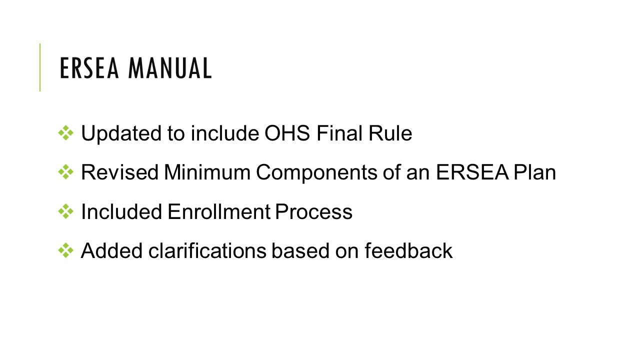 ERSEA Manual Updated to include OHS Final Rule