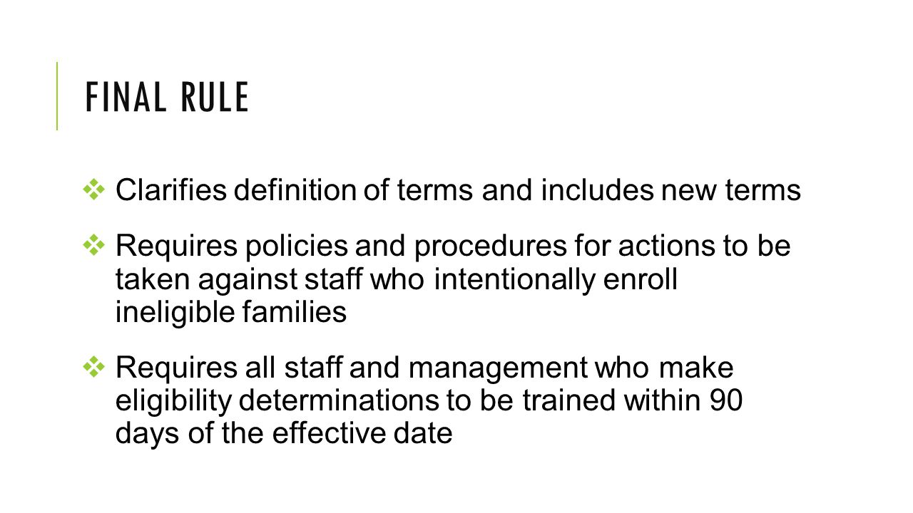 final rulE Clarifies definition of terms and includes new terms