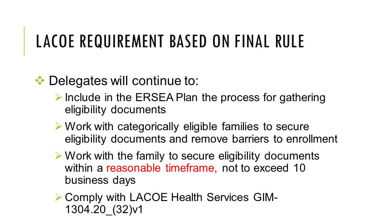 LACOE Requirement based on Final rulE