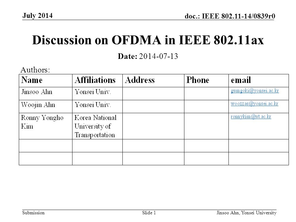 Discussion on OFDMA in IEEE ax