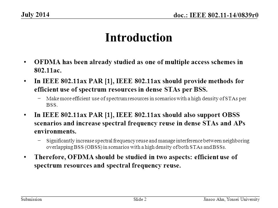 May 2014 doc.: IEEE /0628r0. July Introduction. OFDMA has been already studied as one of multiple access schemes in ac.