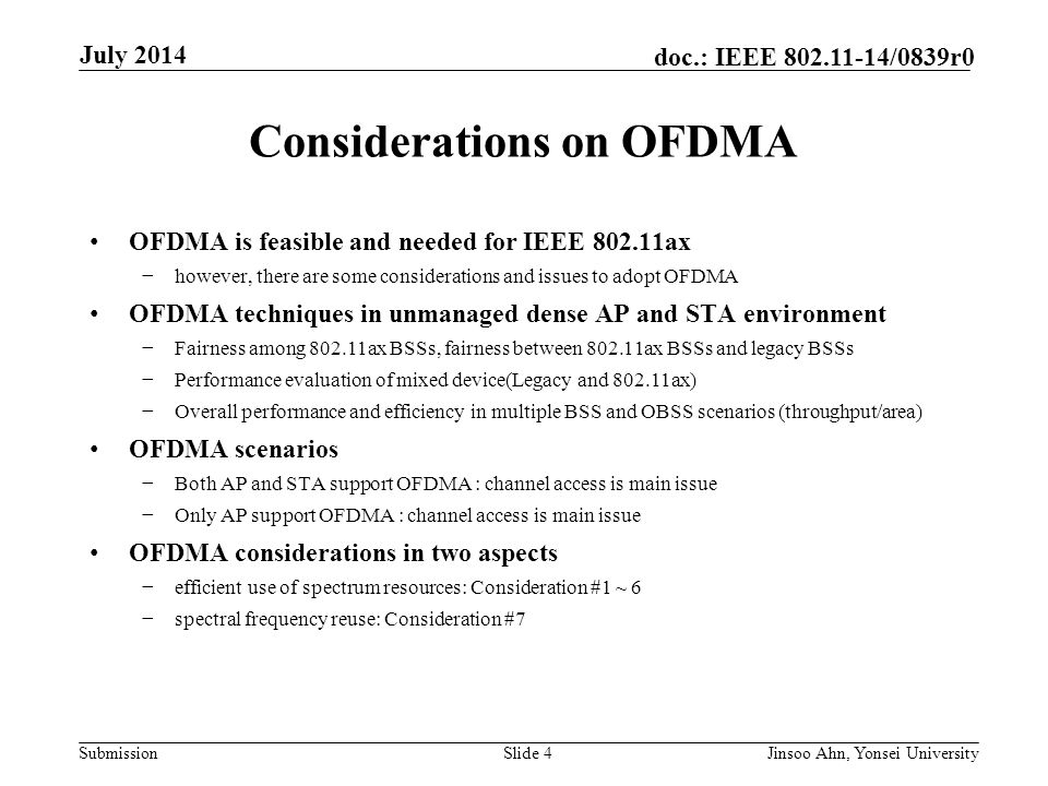 Considerations on OFDMA