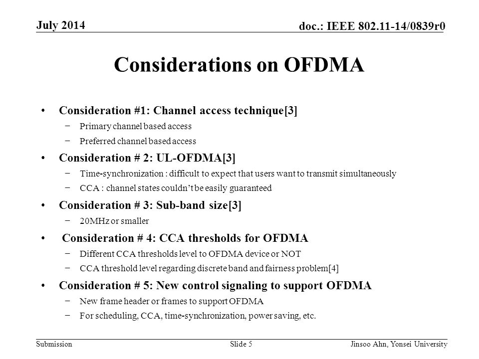 Considerations on OFDMA
