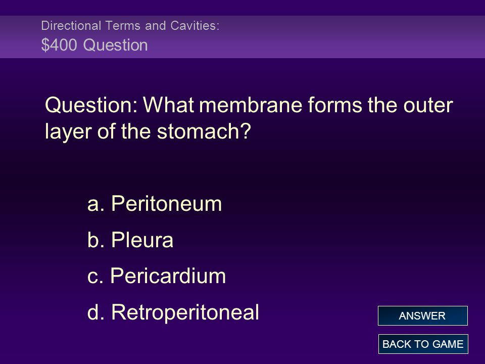 Directional Terms and Cavities: $400 Question