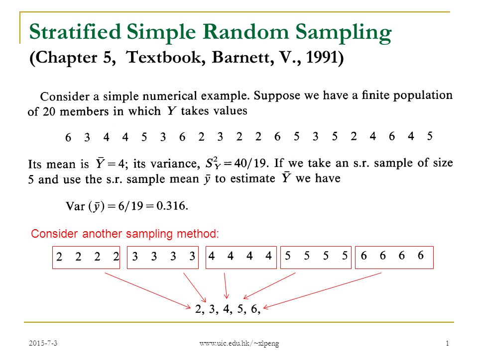 Stratified Simple Random Sampling (Chapter 5, Textbook Stratified Simple Random Sampling (Chapter 5, Textbook