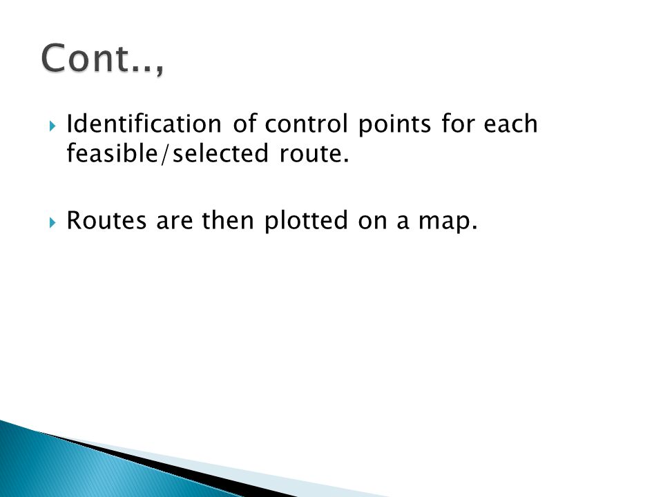 Cont.., Identification of control points for each feasible/selected route.