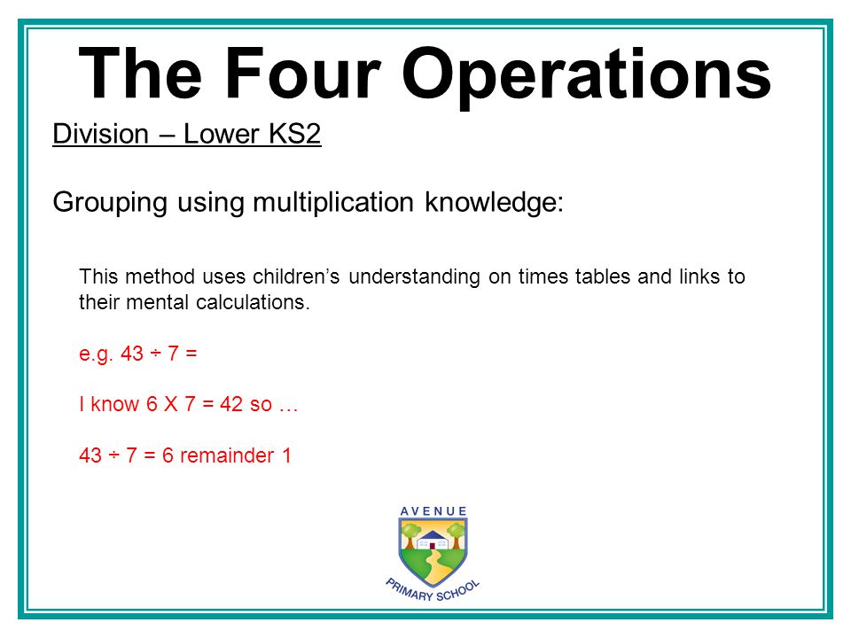 The Four Operations Division – Lower KS2