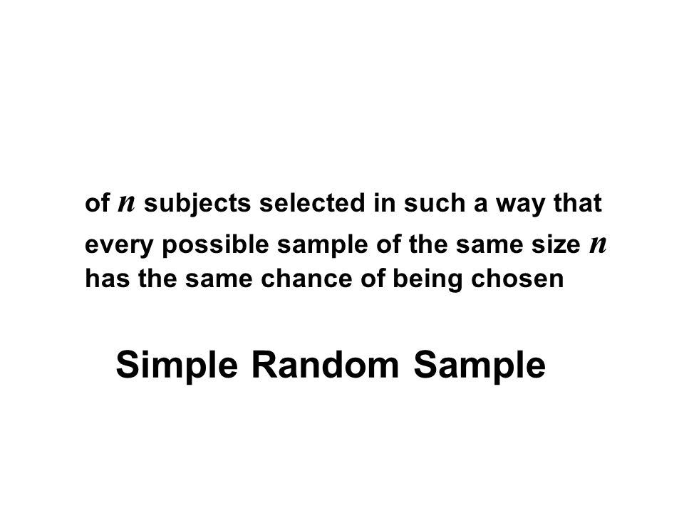 of n subjects selected in such a way that every possible sample of the same size n has the same chance of being chosen