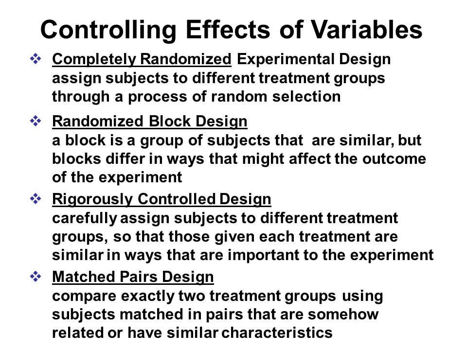 Controlling Effects of Variables