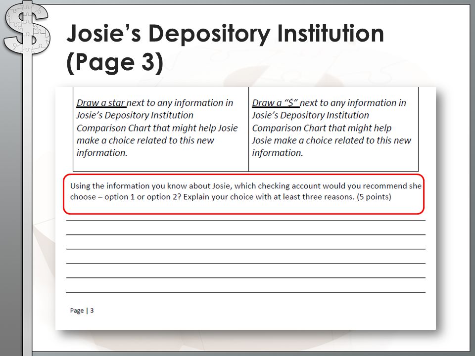 Josie S Depository Institution Comparison Chart