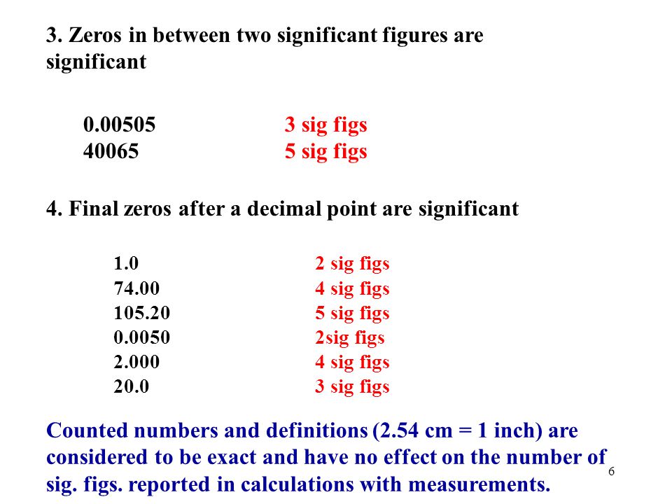 3. Zeros in between two significant figures are significant