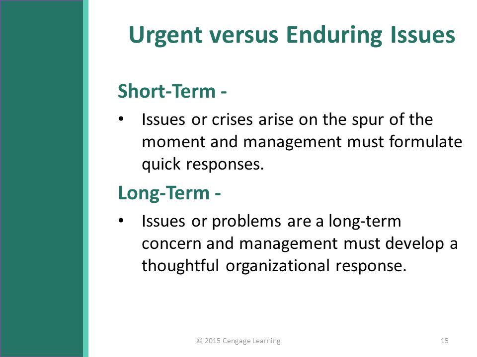 Urgent versus Enduring Issues