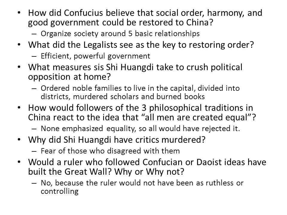 What did the Legalists see as the key to restoring order