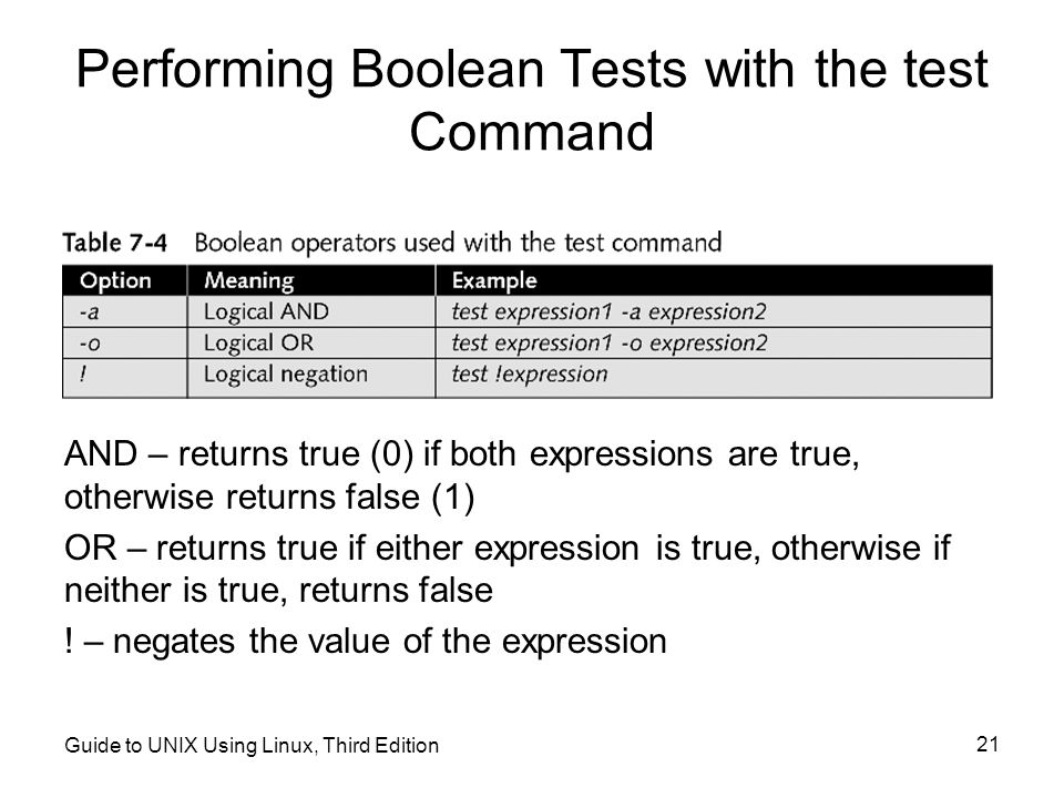 Performing Boolean Tests with the test Command