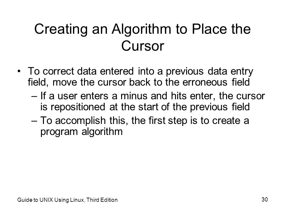 Creating an Algorithm to Place the Cursor
