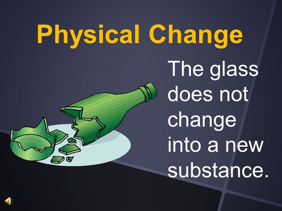 Physical Change The glass does not change into a new substance.