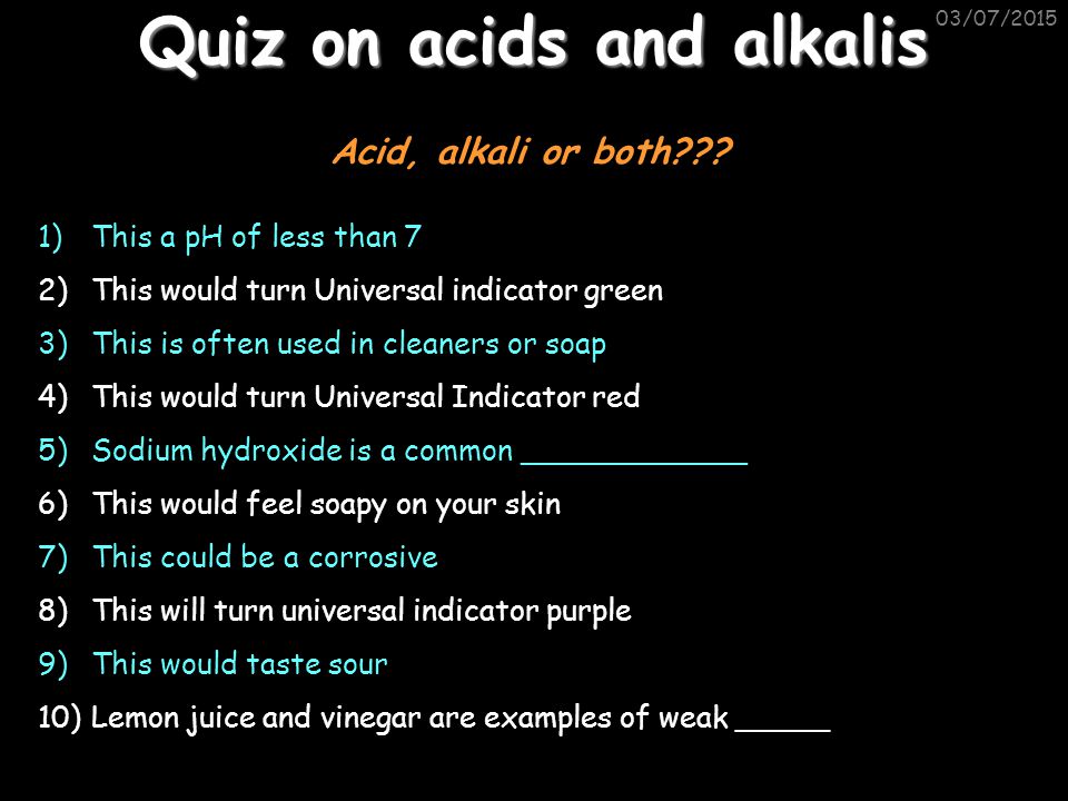 Quiz on acids and alkalis