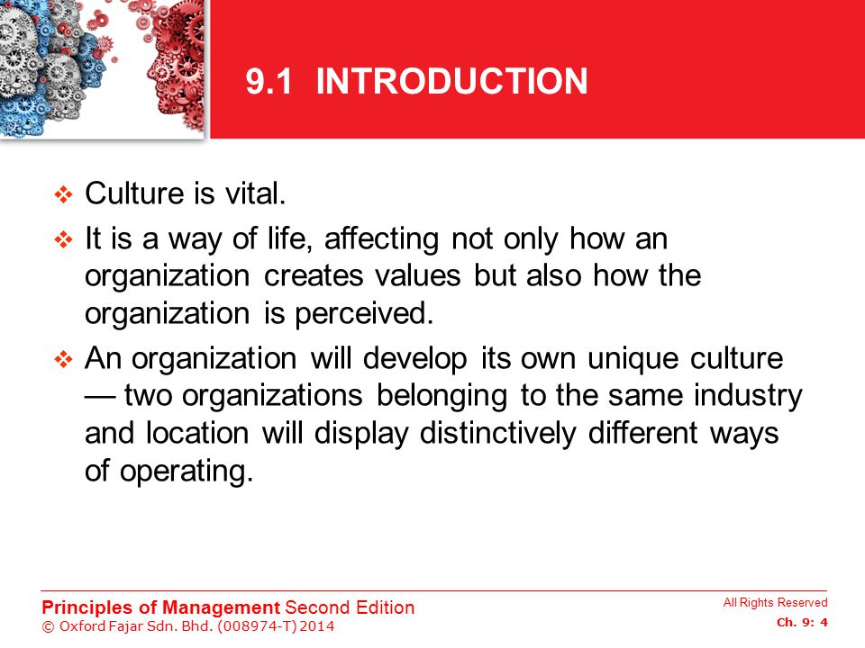 9.1 INTRODUCTION Culture is vital.