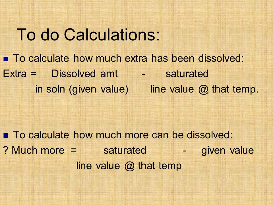 To do Calculations: To calculate how much extra has been dissolved: