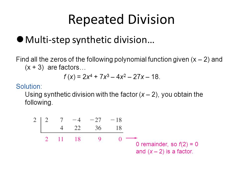 Repeated Division Multi-step synthetic division…