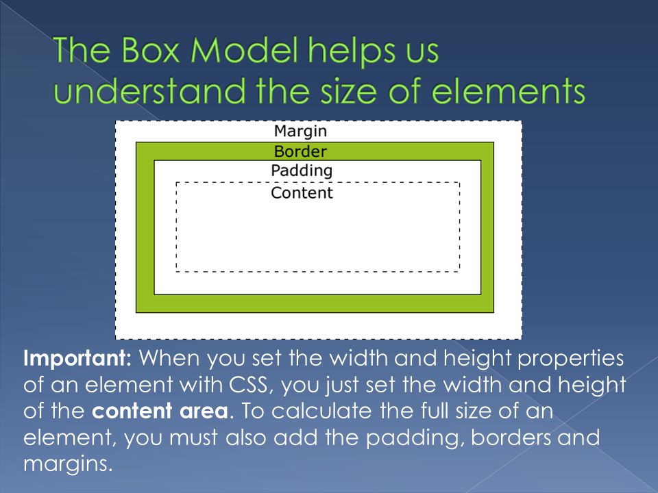 The Box Model helps us understand the size of elements