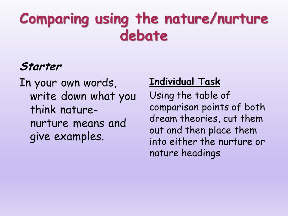 Comparing using the nature/nurture debate