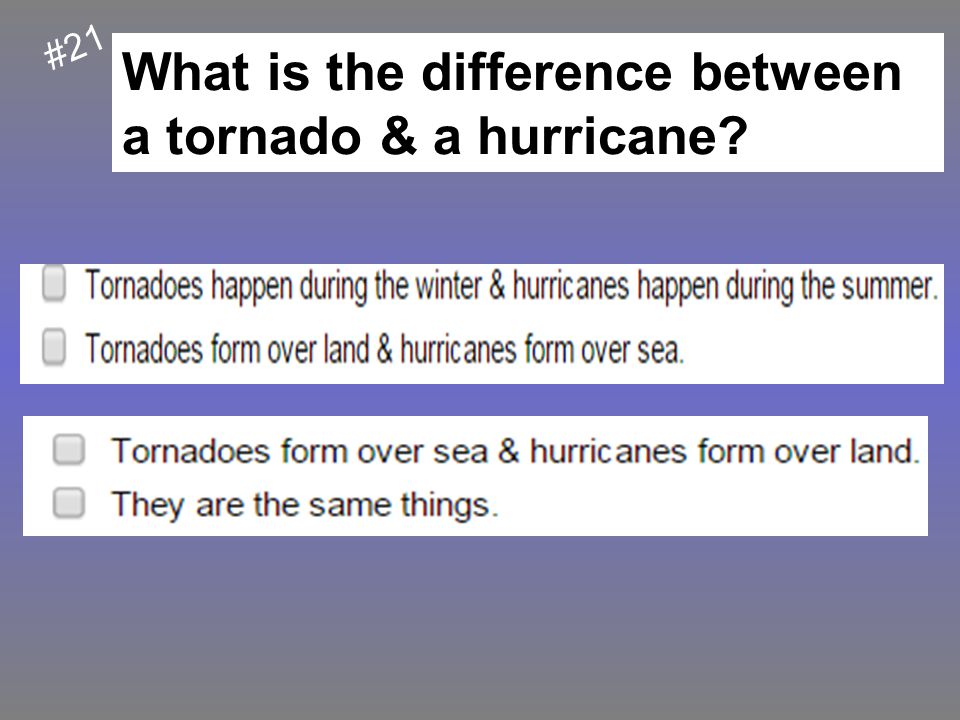 What is the difference between a tornado & a hurricane