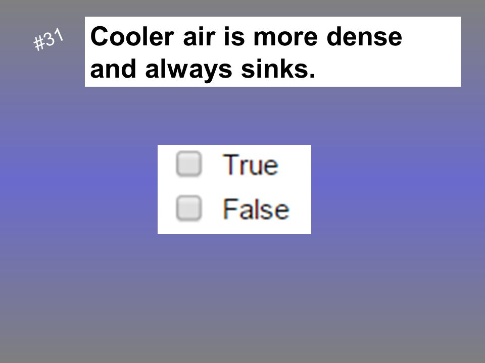 Cooler air is more dense and always sinks.