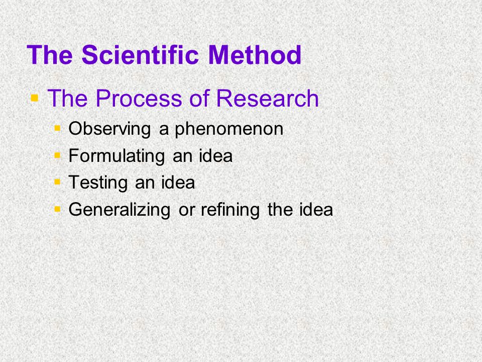 The Scientific Method The Process of Research Observing a phenomenon