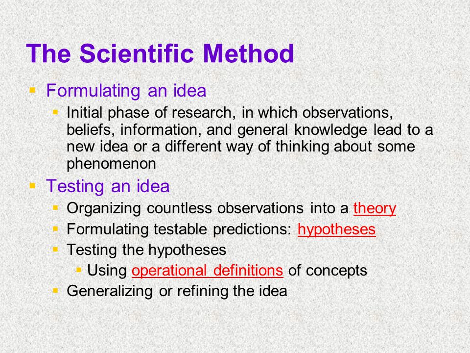 The Scientific Method Formulating an idea Testing an idea