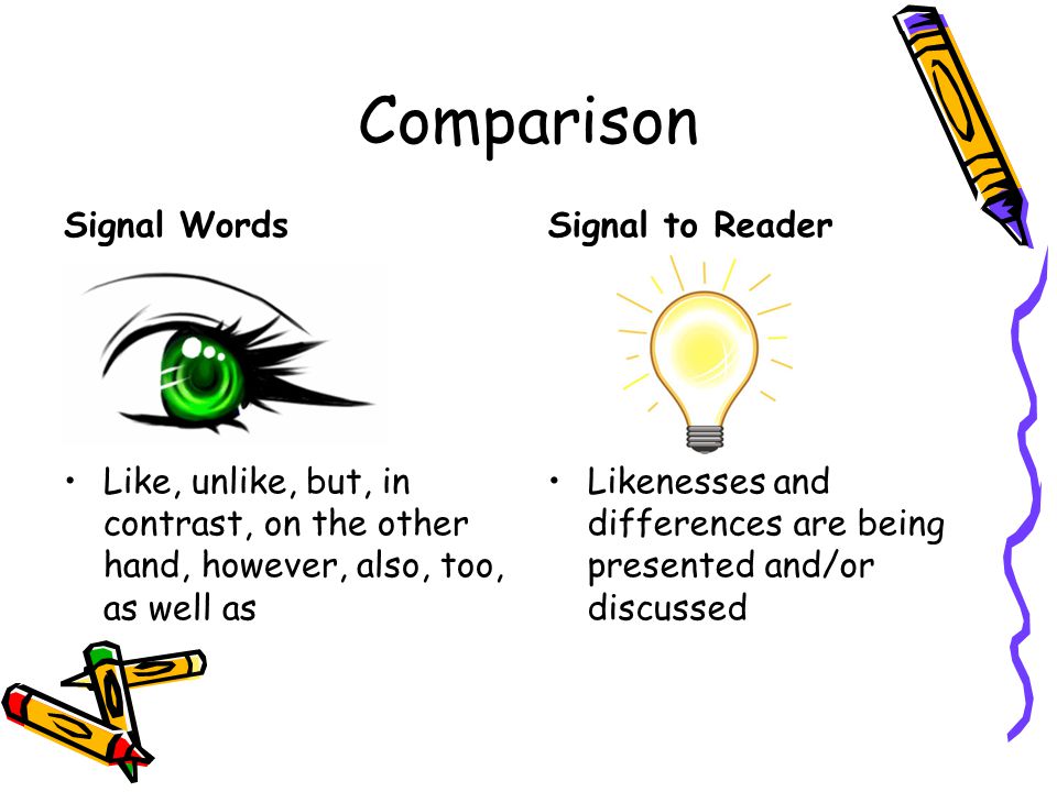 Comparison Signal Words Signal to Reader