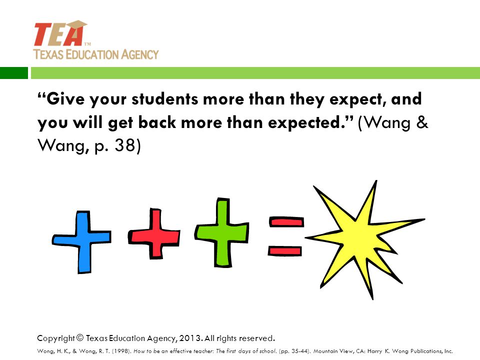 Give your students more than they expect, and you will get back more than expected. (Wang & Wang, p. 38)