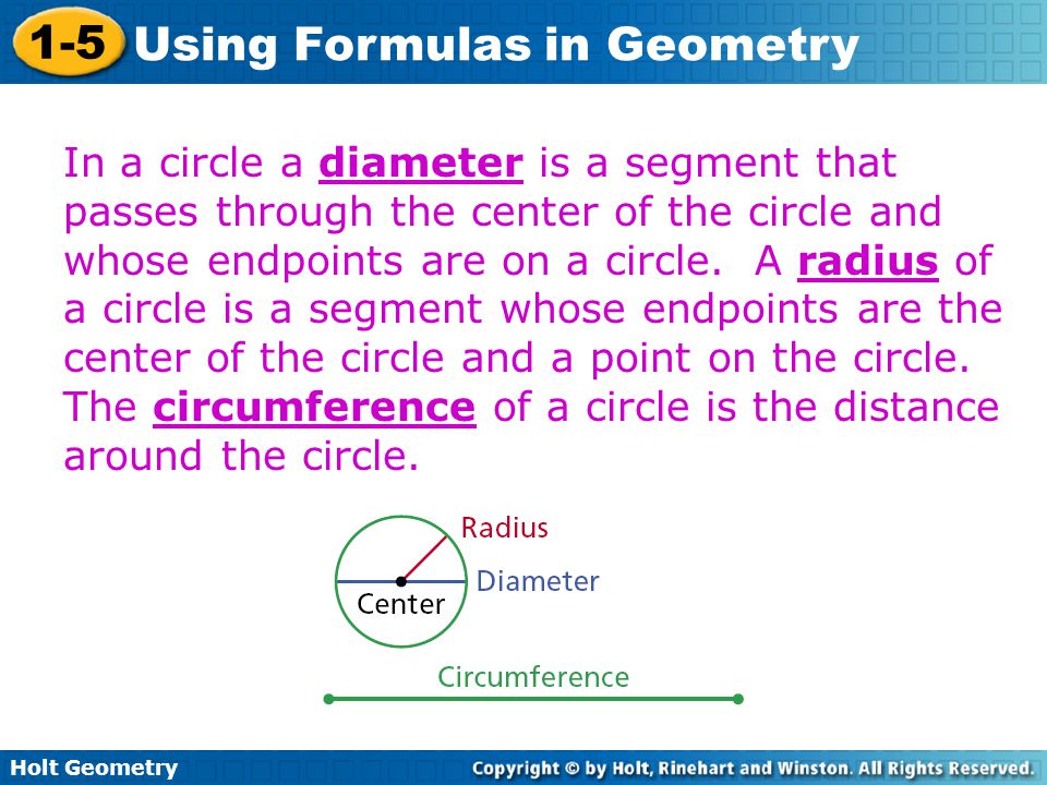 In a circle a diameter is a segment that passes through the center of the circle and whose endpoints are on a circle.